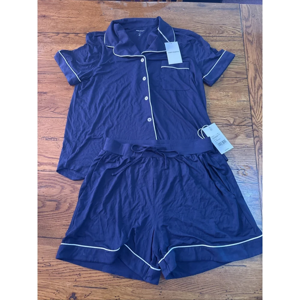 Cozy Earth Bamboo Stretch-knit Classic Pajama Short Set-Sz Sm. Navy NWT #6 - Picture 3 of 7